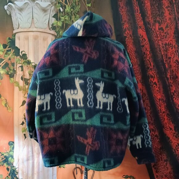 VGUC: Vintage Guatemalan Folk Art Alpaca Hoodie Jacket Sze. XL - Picture 2 of 5